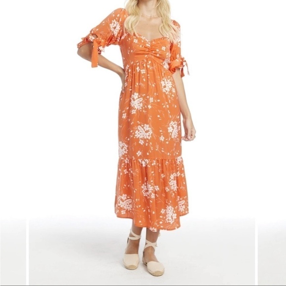 saltwater LUXE Dresses & Skirts - NWT Saltwater Luxe Orange Poppy Floral Midi Dress Size XS